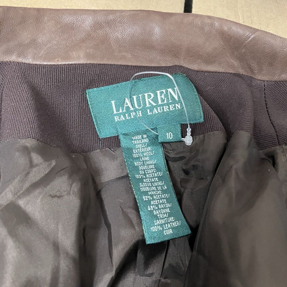 Lauren Ralph Lauren Brown Wool Leather Collar Horse Buttons Equestrian Blazer - Picture 5 of 14